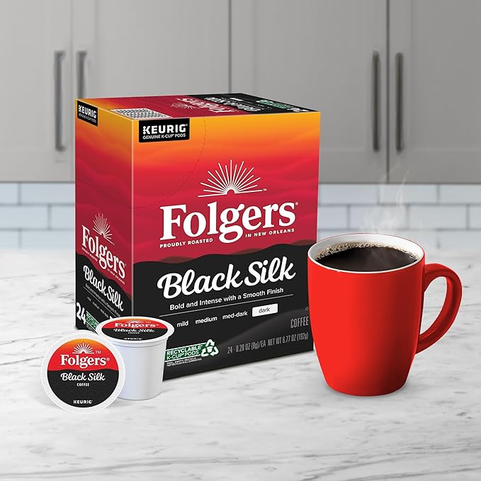 Folgers Black Silk Coffee Keurig Single Serve K-Cup Pods Dark Roast 24 Pods Per Pack Case Of 4 Packs