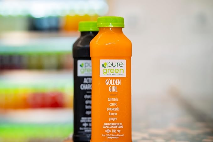 Pure Green Cold Pressed Juice - Active Charcoal - Fresh Functional Blend with Charcoal Ginger Lemon Agave - Natural Gluten Free Non-GMO No Artificial Colors or Flavors - Made from Real Fruits &a