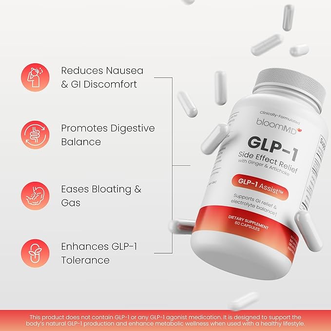 GLP-1 Side Effect Relief Supplement – Support for Nausea Bloating &amp Fatigue – Natural Digestive Support with Ginger Magnesium B12 &amp Electrolytes – for GLP-1 Users – 60 Capsules