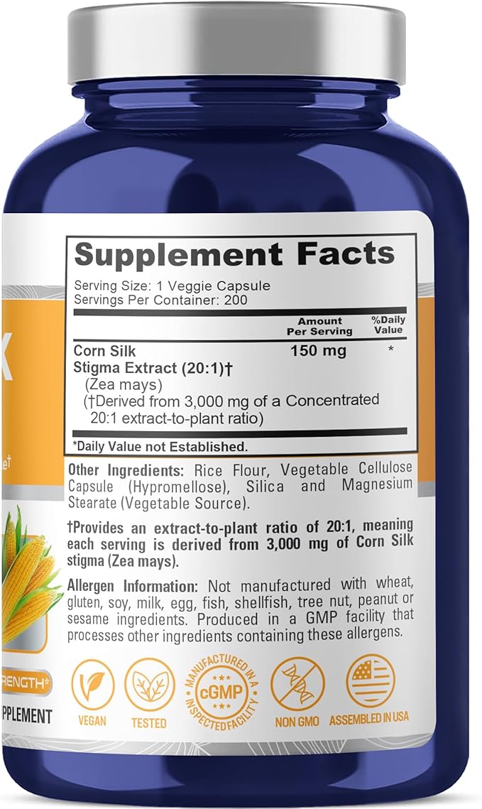 NusaPure Corn Silk Extract 3000 mg per Caps - 200 Veggie Caps (100% Vegetarian Non-GMO Extract 20:1 Vegan)