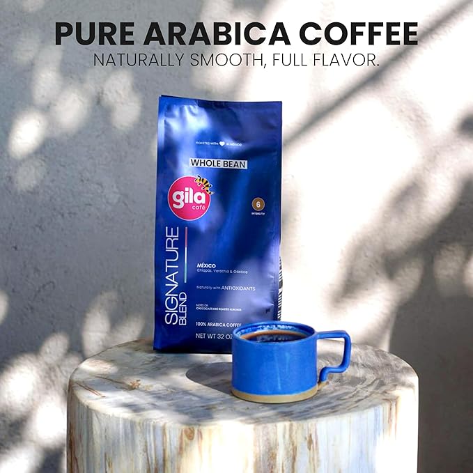 gila café Whole Beans Coffee Medium Roast Signature Blend 32oz (1-Pack) - 100% Mexican Arabica Roasted Coffee Beans - Made with Coffeeberry - Chocolate Roasted Almond Notes