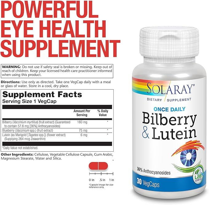 SOLARAY One Daily Bilberry and Lutein Supplement 160 mg 30 Count