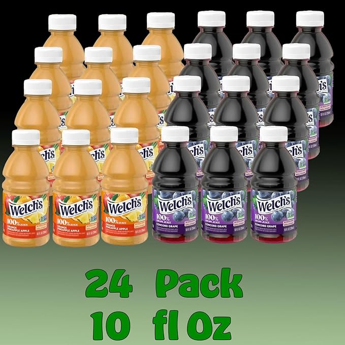 Welch’s 100% Variety Pack Juice Drink 10 fl oz Plastic Bottle 24 Pack + 2 Reusable Snack Bags by KOOL8SHOP Infinite Deals