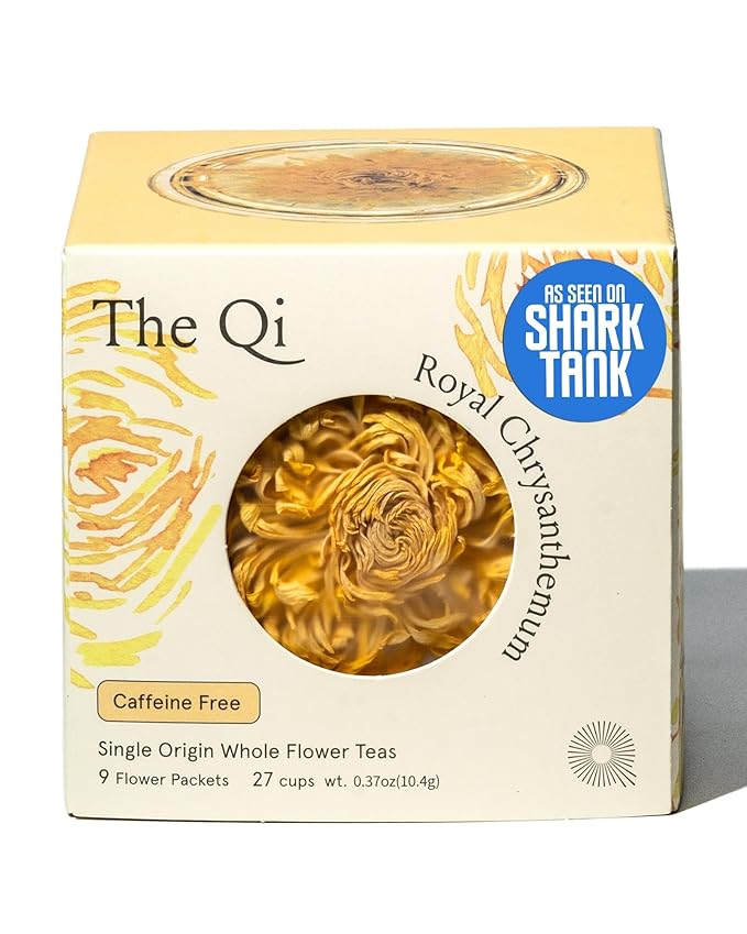 The-Qi Royal Chrysanthemum Blooming Flower Tea – The Qi 9 Pcs Whole Chrysanthemum Flowers – 100% All Natural Blooming Tea Gift Set for Inner Calm &amp Relaxation Caffeine-free – Makes 27 Cups