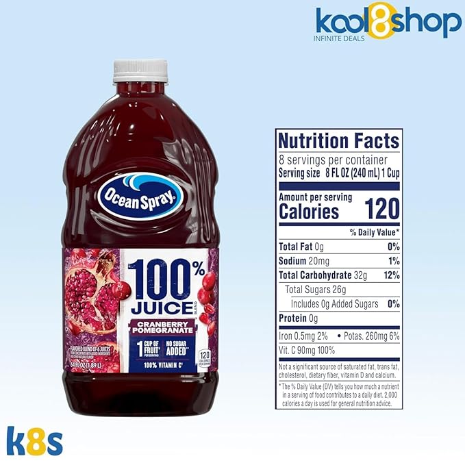 Ocean Spray 100% Cranberry Pomegranate Fruit Juice No Added Sugar 64 fl oz 4 Pack + 15 Sugarcane Disposable Straws by KOOL8SHOP Infinite Deals