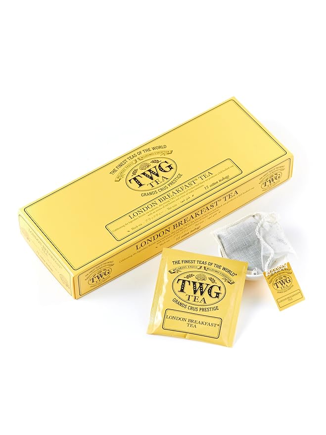 TWG Tea | London Breakfast Tea | Black Tea | Cocoa Pod | 15 Hand Sewn Cotton Teabags | Gift Set