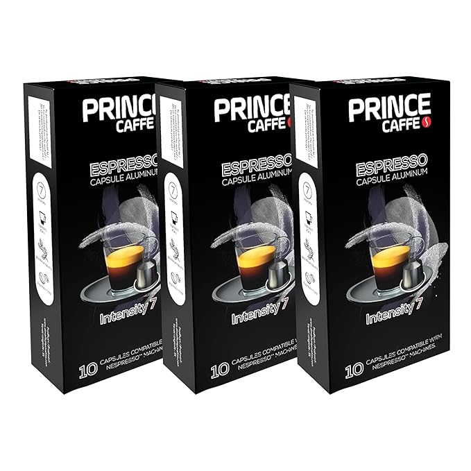 Prince Caffe Espresso Pods – Intensity 7 Medium-Dark Roast The Espresso Coffee Pods Are Compatible with Nespresso Original Line Machines 30 Count (3 x 10 Capsules) Premium Quality Coffee Capsules.