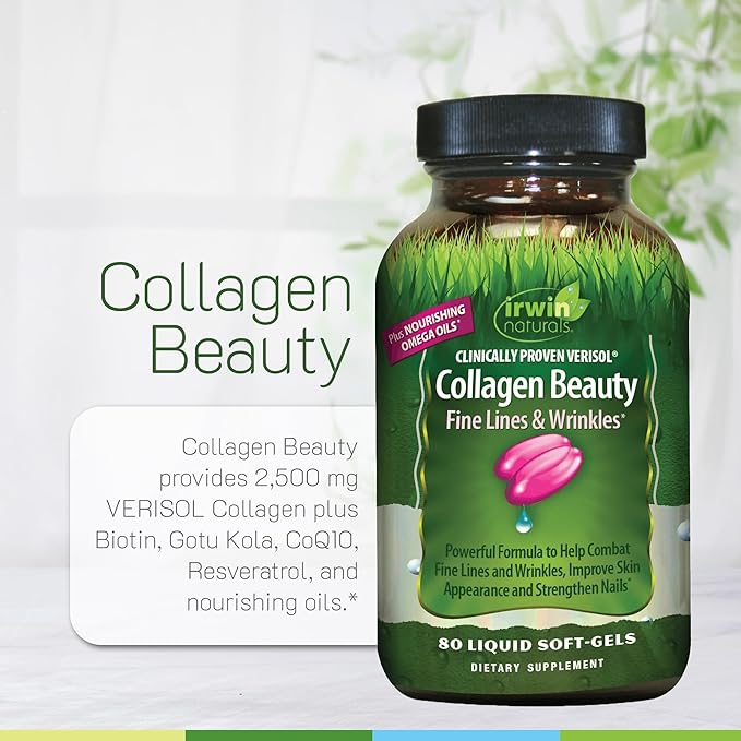 Irwin Naturals Collagen Beauty – 80 Liquid Soft-Gels – Advanced Skin Hair &amp Nail Nourishment