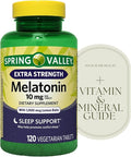Extra Strength SPR -ing Valle Melatonin Tablets Dietary Supplement 10 mg 120 Count + Vitamin Guide Included and Sticker
