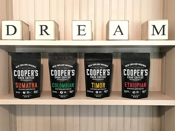 Decaffeinated Gourmet Coffee Sampler Gift Box Set - Whole Beans - 4-Pack - 4oz and Gourmet Coffee Sampler Gift Box Set - Whole Beans Coffee - 4-pack 4oz