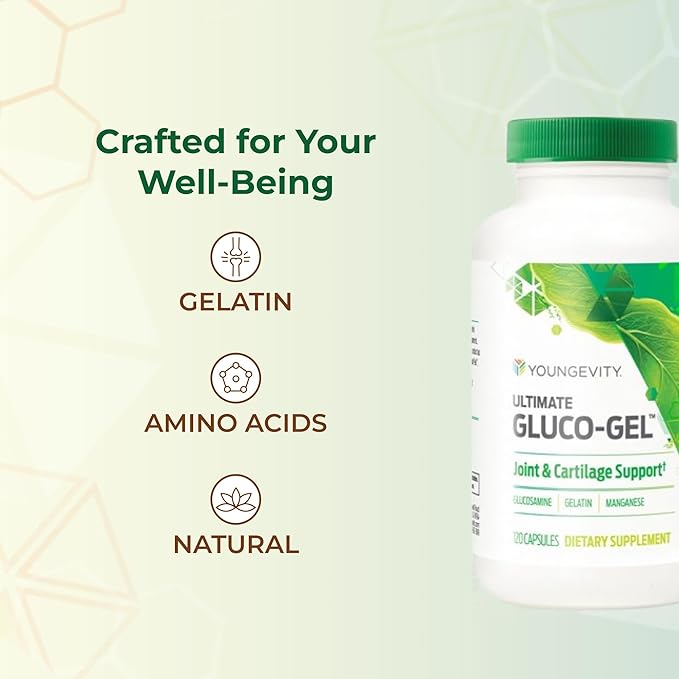 Youngevity Ultimate Gluco-Gel -for Tendons Bones &amp Cartilage | Contains Glucosamine Gelatin &amp Manganese | 120 Capsules | 1 Bottle
