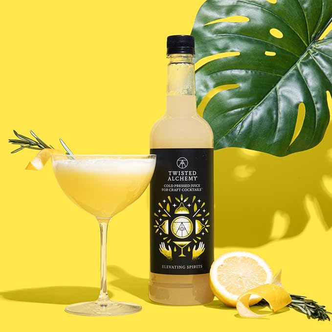 Twisted Alchemy Cold Pressed Fresh Juice For Craft Cocktails -Fresh All Natural Hand Squeezed Lemon Juice Cocktail Mixer - (25 Oz Bottle Pack Of 3) - Preservative Free Non-GMO 100% Pure -