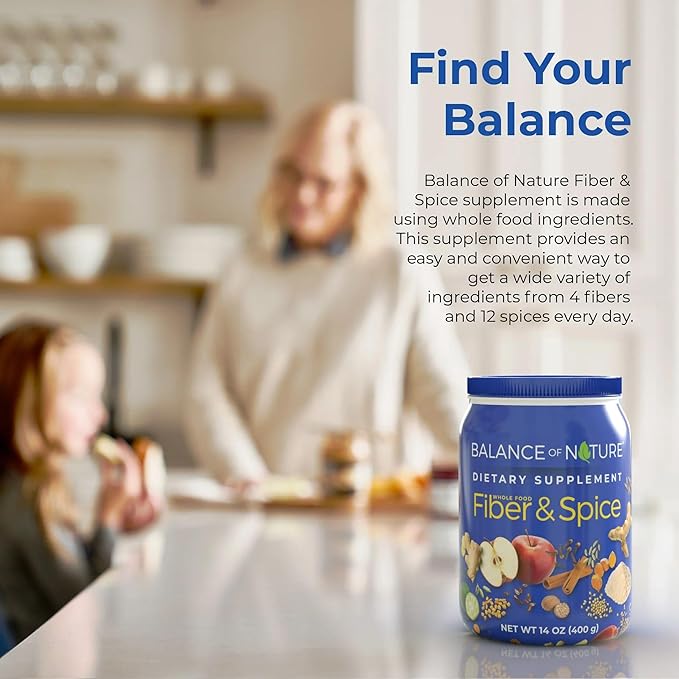 Balance of Nature Fiber &amp Spice - Psyllium Husk Flax Seed Turmeric &amp Apple - 30 Servings