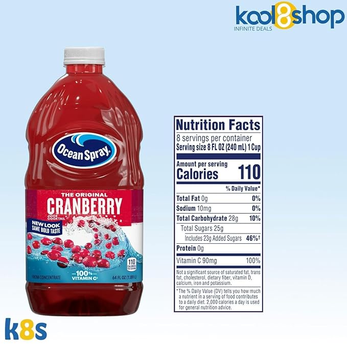 Ocean Spray Cranberry Fruit Juice Drink 64 fl oz Plastic Bottle 4 Pack + 15 Sugarcane Disposable Straws by KOOL8SHOP Infinite Deals