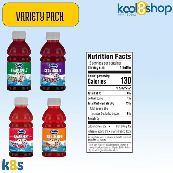 Ocean Spray Classic Varied Fruit Juice Drink 10 fl oz Plastic Bottles 24 Pack + 2 Reusable Snack Bags by KOOL8SHOP Infinite Deals