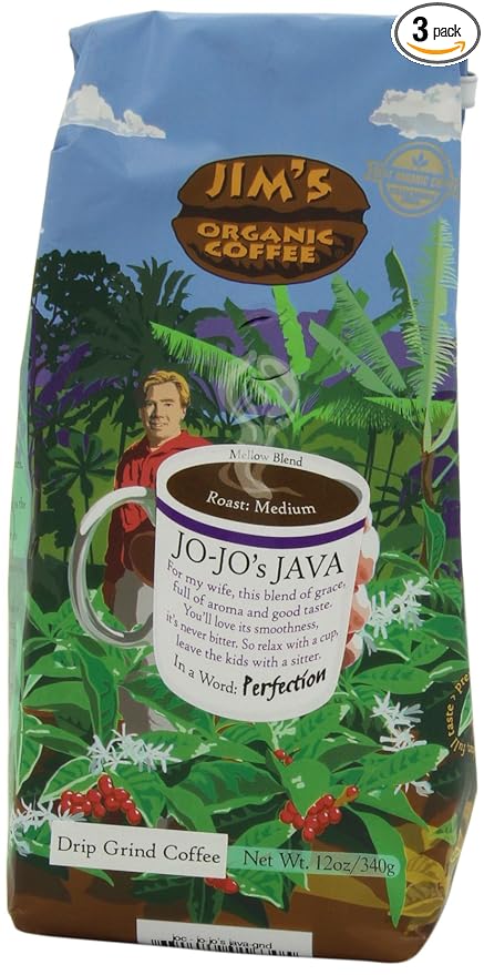 Jim's Organic Ground Coffee Jo-Jo's Java 12 Ounce (Pack of 3)