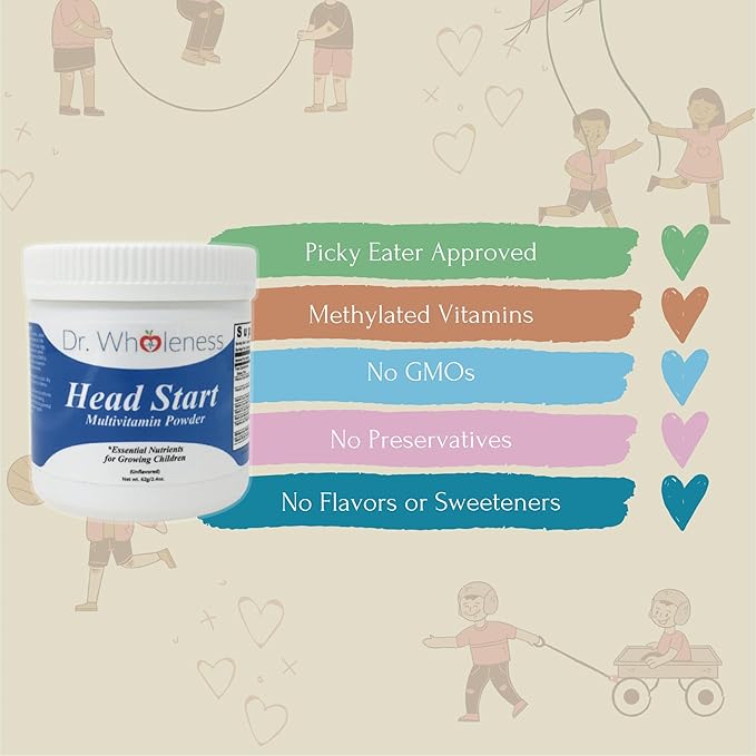 Dr. Wholeness Head Start Multivitamin Powder | Essential Nutrients for Growing Children Methylated B-Vitamins Easy to Mix No Flavors Sweeteners or Preservatives | 60 Servings - 2.4 oz