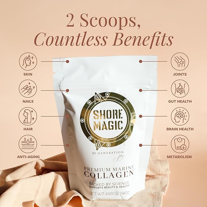 Shore Magic Marine Collagen Powder 14 Servings + Stainless Steel Handheld Milk Frother Bundle