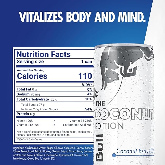 Red Bull Coconut Edition Energy Drink Coconut Berry with 80mg Caffeine plus Taurine &amp B Vitamins 8.4 Fl Oz Pack of 12 Cans