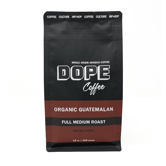 Dope Coffee Ground Coffee Organic Guatemalan Full Medium Roast 100% Organic Fair Trade 100% Arabica Coffee 12oz