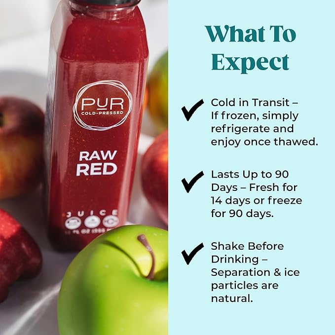 PUR Cold-Pressed Juice – Raw Red 18 Pack – Apple Carrot Cucumber Lemon Ginger &amp Beetroot Juice – Nourishing Drink Supports Wellness Digestion &amp Cleanse Days – Raw Pressed at Source