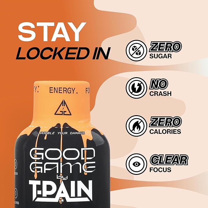 Nappy Boy Dranks Good Game by T-Pain Energy Shot 2oz (12 Pack) Sugar-Free Zero Calorie Focus Drink with 200mg Caffeine and B-Vitamins (B3 B6 B12) - Clean No-Crash Energy Boost Orange Vanilla Vo