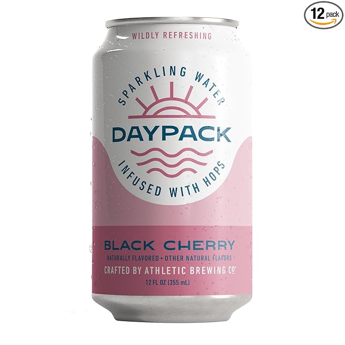Athletic Brewing Company Daypack Sparkling Water Infused With Hops Gluten Free &amp Vegan Soda Water Zero Calorie Natural Flavors Black Cherry 12 Pack 12 FL Oz Cans