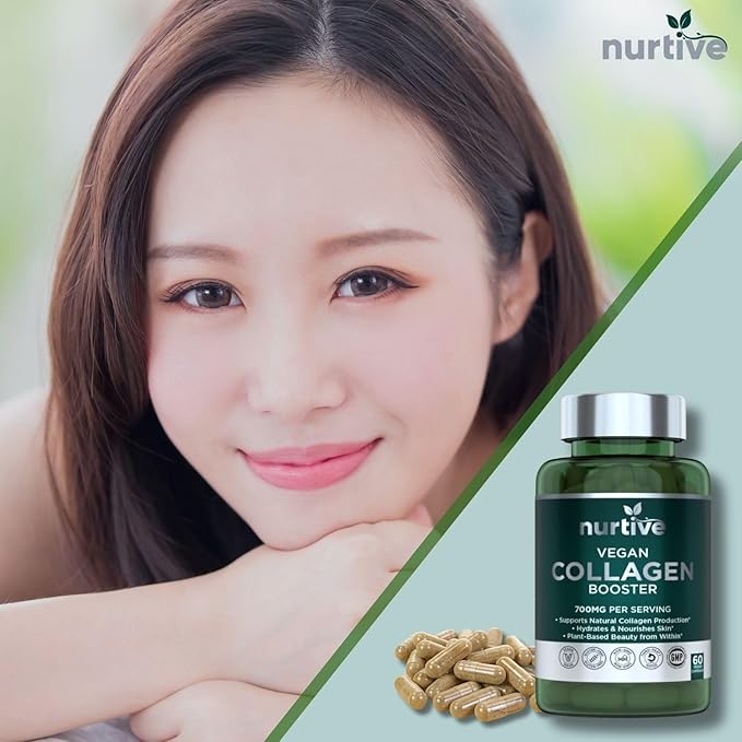 Plant-Based Collagen Booster - Vegan Support with Vitamin C Amino &amp Hyaluronic Acids - 700mg/Serving - Non-GMO Gluten-Free No Filler - 60 Capsules 2 Capsules/Day for 1 Month Supply