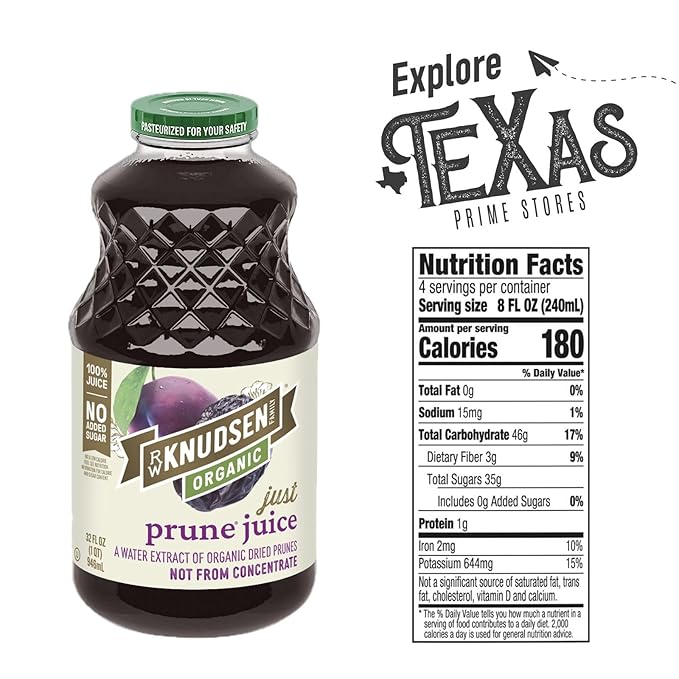 R.W. Knudsen Organic 2-Pack Organic Just Prune Fruit Juice 100% USDA 32 fl oz Glass Bottle + 1 Utility Freebie by Lavinia