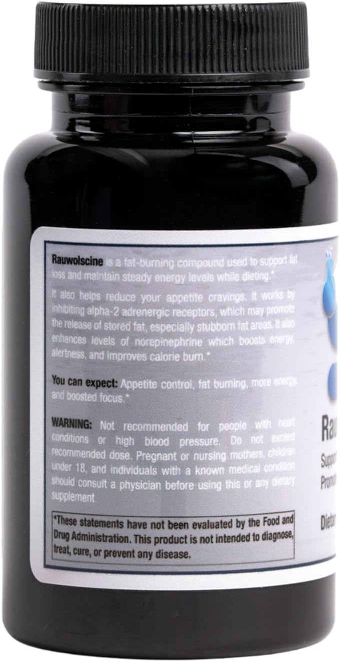 Rauwolscine Yohimbine HCL Dietary Supplement - 3mg Per Capsule 90 Capsules Once a Day | Supports Energy Focus Performance and Healthy Metabolism