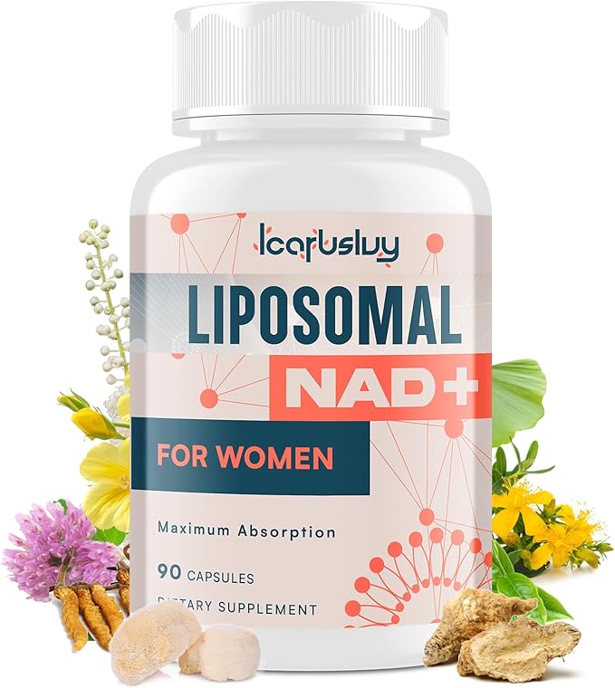 IcarusIvy 2000MG NAD Supplements for Women NMN Alternative Female Liposomal NAD+ with Ashwagandha Berberine HCL Ginkgo Biloba &amp Black Cohosh Women Focused Formula 90 Capsules