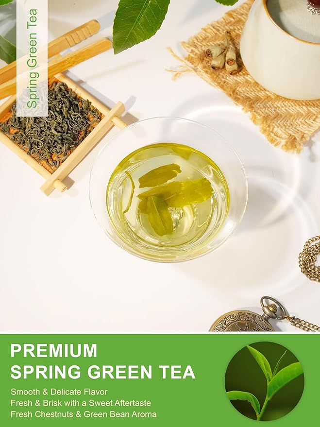 TeeLux Green Tea Loose leaf Premium Early Spring Green Tea Fresh &amp Mellow Taste Handpicked Young Leaves &amp Buds 16oz