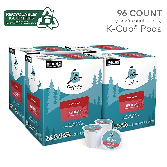 Caribou Coffee Mahogany Single-Serve Keurig K-Cup Pods Dark Roast Coffee 96 Count
