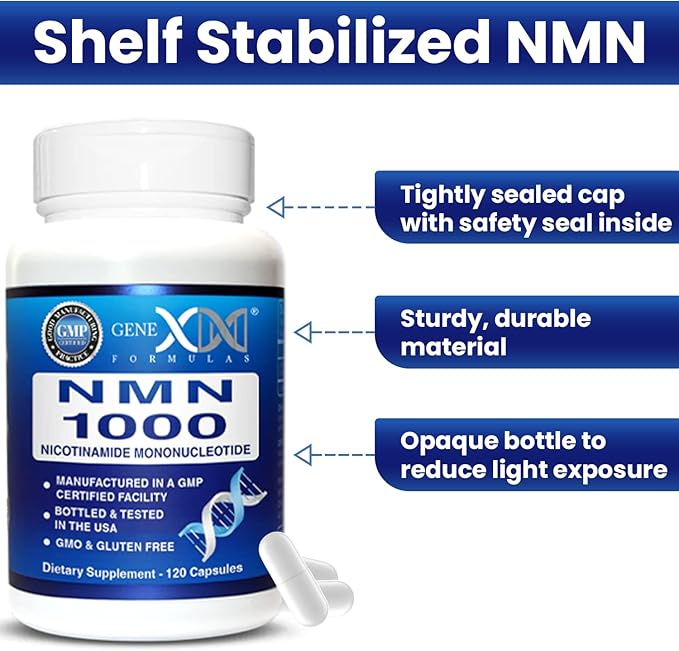 Genex Formulas NMN 1000mg - 99% Pure Shelf Stabilized Supplement Capsules for Increased NAD Levels &amp Healthy Aging GMP Certified 1000mg per Serving 120 Capsules