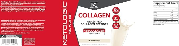 Ketologic Grass Fed Collagen Hydrolysate Powder (Unflavored) (1 LB) - 41 Servings 11 G Collagen Per Serving 10 G Protein Per Serving - Grass-fed Collagen Peptides