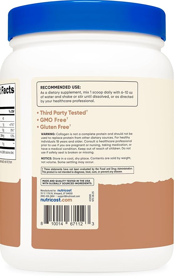 Nutricost Collagen Peptides Powder 1LB (454 G) (Salted Caramel) - Grass Fed Bovine Collagen Hydrolysate