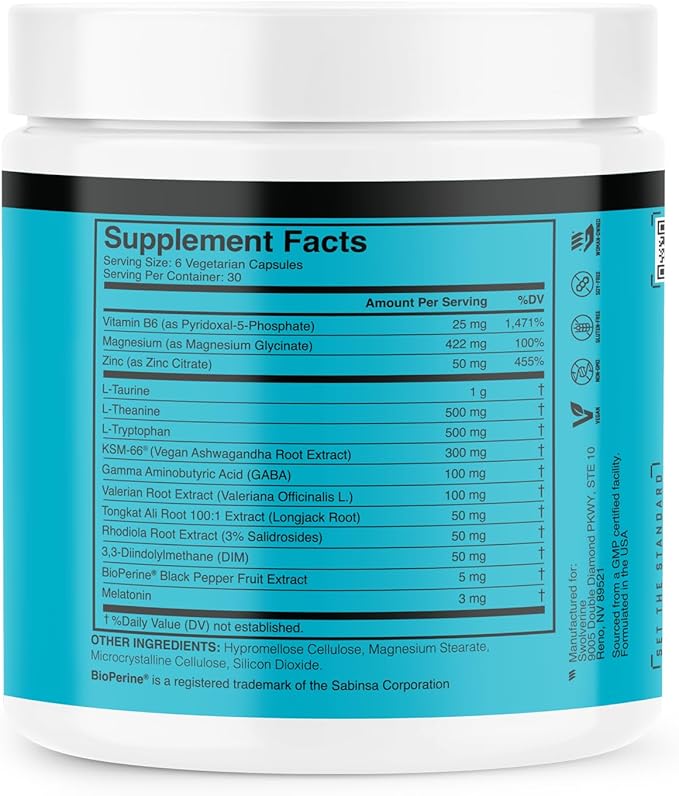 Swolverine ZMT | Advanced Sleep Supplement with Zinc Magnesium Glyciante GABA Theanine Valerian Root Tryptophan (30 Servings)