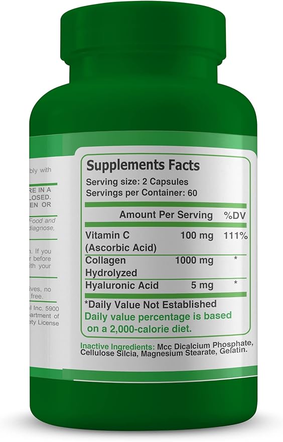 rahni Collagen Supplement for Women and Men with Hyaluronic Acid &amp Vitamin C Reduce Wrinkles Enhance The Quality of Your Skin Nails and Hair 60 Capsules