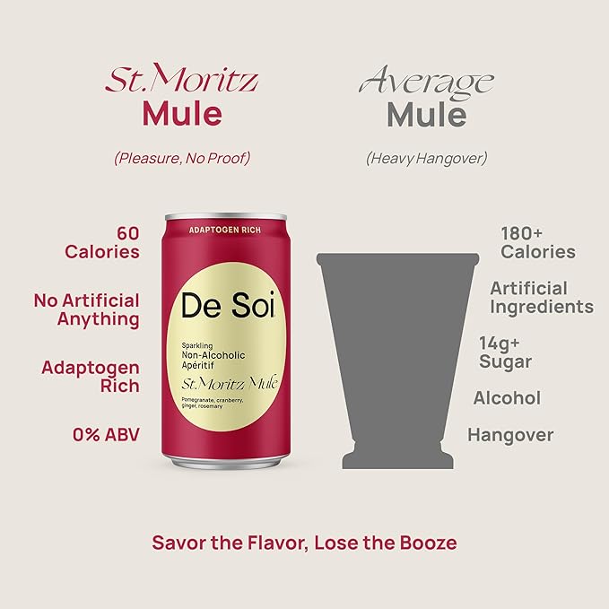 De Soi St. Moritz Mule Mocktails NA Drinks 8 fl oz (12-pack) - Adaptogen Drink Sparkling Drink with Calming Botanicals Mocktail Drinks Gluten Free No Artificial Flavors