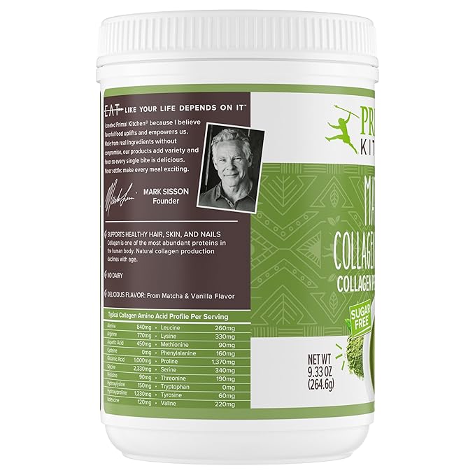Primal Kitchen Matcha Collagen Keto Latte Powder Sugar-Free Collagen Peptides 9.33 Ounces