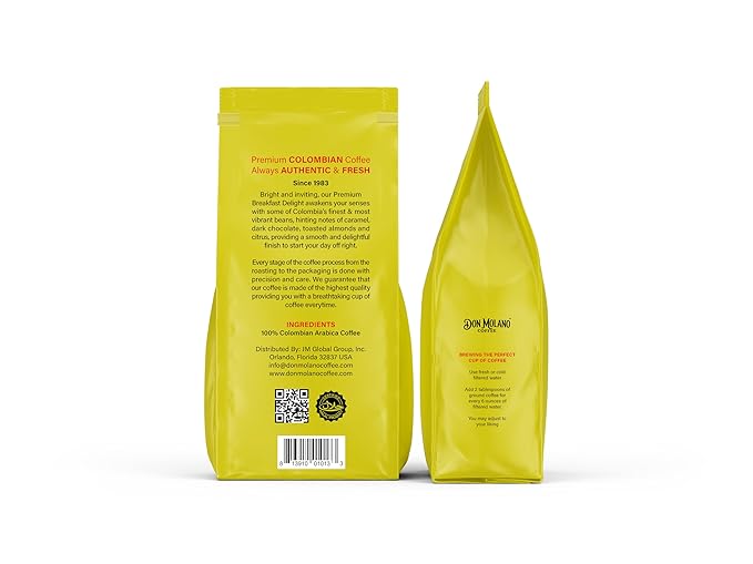 Don Molano Coffee Breakfast Delight Morning Brew Ground Coffee Medium Blonde Roast 16oz - Premium Colombian Coffee Halal Certified – Awakens your senses with some of Colombia’s finest and most vibran