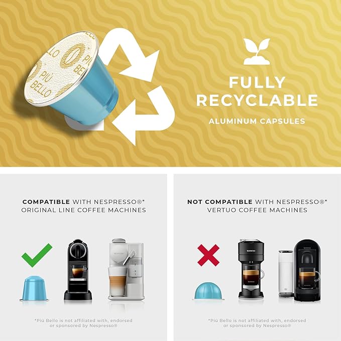 Piu Bello Lazio Espresso Coffee Pods – for Nespresso Original Machines – Compatible Capsules Pack – Rich &amp Balanced Taste – Strong Italian Espresso Flavor – Kosher Certified (60 Count Single Flav