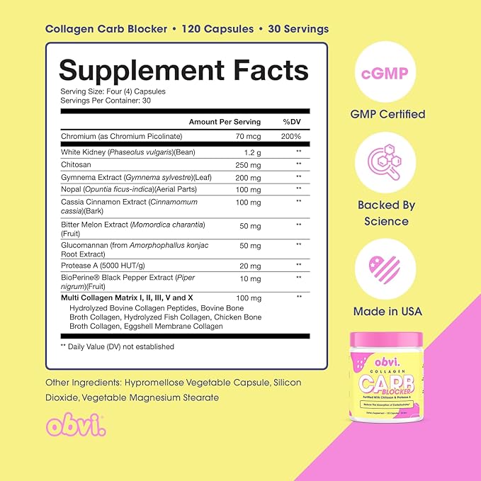 Obvi Collagenic Burn and Guilt Free Carb Blocker| Collagen Peptide-Infused Thermogenic Supplement Support Weight Management Healthier Nails &amp Longer Hair Enzyme Production