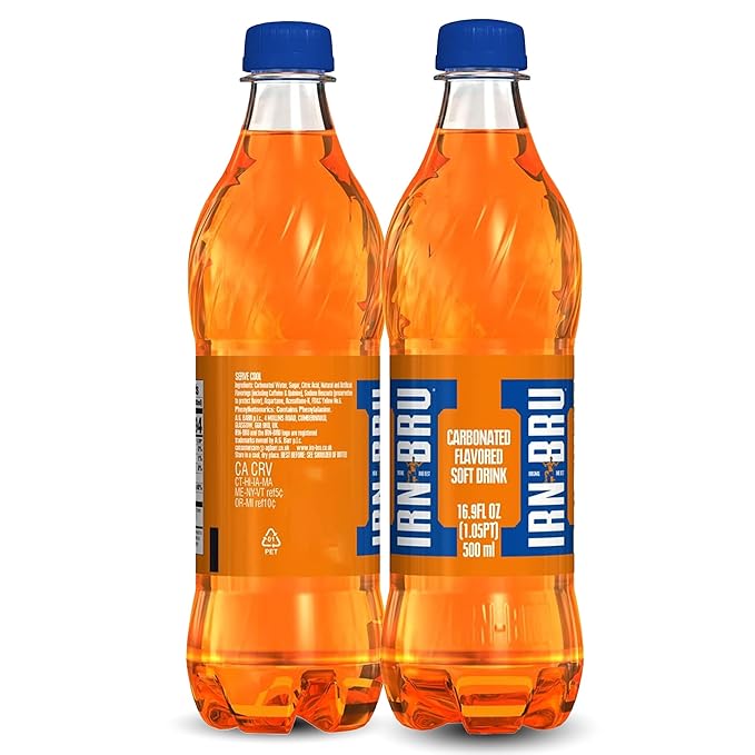 IRN-BRU Original Scottish Sparkling Soda Citrus Flavored Carbonated Drink - Sparkling Flavored Soft Drink 32 Flavor Recipe 16.9 fl oz Bottles Pack of 6