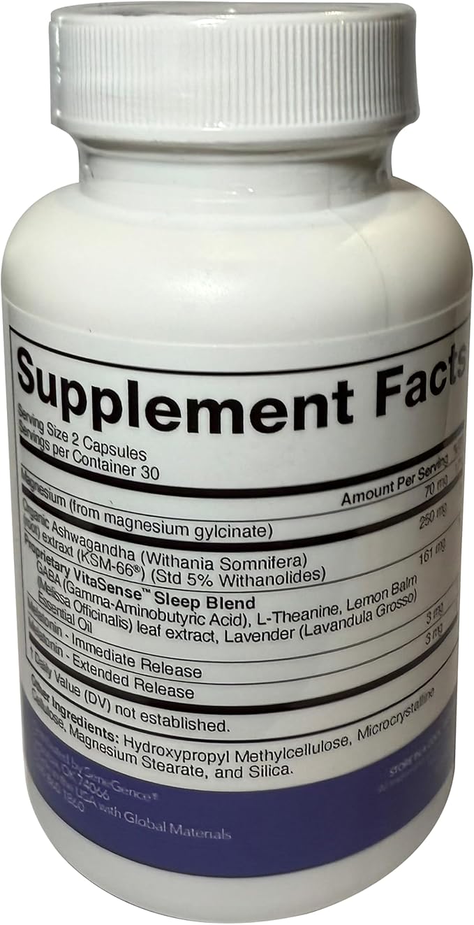 SeneGence VitaSense Sleep Supplement 60 Capsules Relaxation and Restful Sleep Support with Organic KSM-6 Ashwagandha Melatonin and Magnesium Glycinate