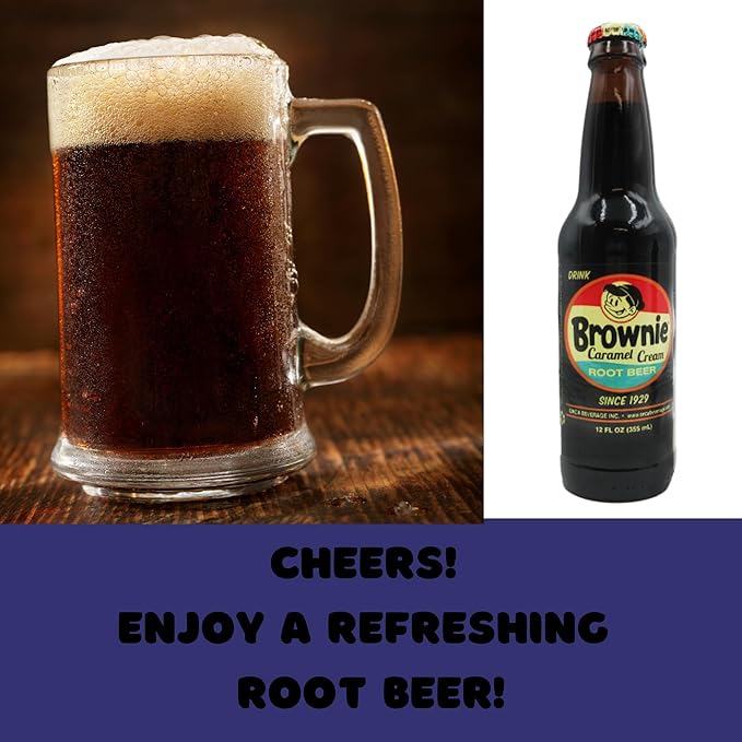 Brownie Caramel Root Beer | Delicious Root Beer with Real Cane Sugar | 12 oz Glass Bottles with Crazy Soda Pop Bottle Opener (6 Pack)