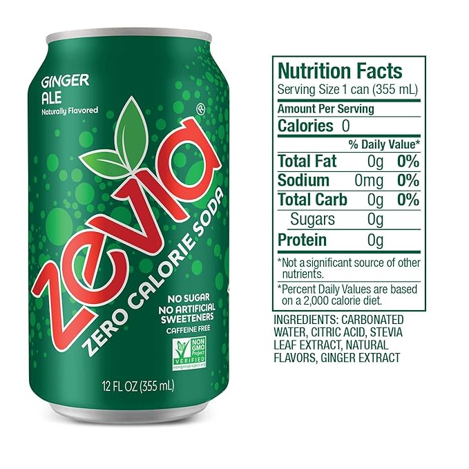 Zevia Zero Calorie Ginger Ale Soda Cans (24 Pack of 12 oz + 12 Pack of 16 oz)
