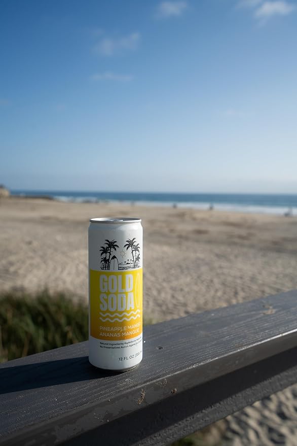 Gold Soda - Natural Ingredients - Organic Cane Sugar - Non-GMO - No Preservatives - Monk Fruit - Sparkling Water - Made with Natural and Organic Flavors 12 Fl Oz (24 Pack) (24 Pack Pineapple Mango)