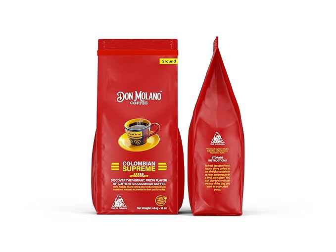 Don Molano Coffee Colombian Supreme Ground Coffee Medium Roast 16oz - Premium Colombian Coffee Halal Certified - Expertly roasted to bring out the perfect blend of acidity and sweetness with notes o