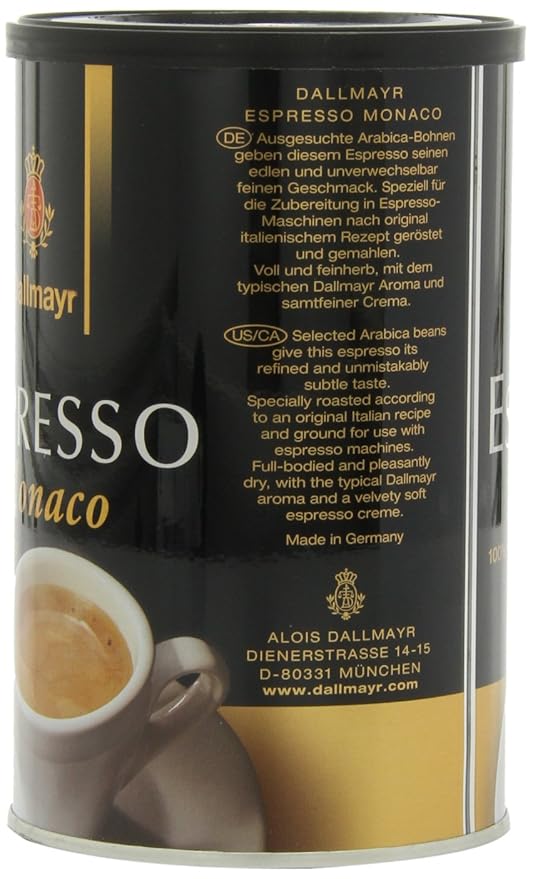 Dallmayr Gourmet Coffee Espresso Monaco (Ground) 7-Ounce Tins (Pack of 4)